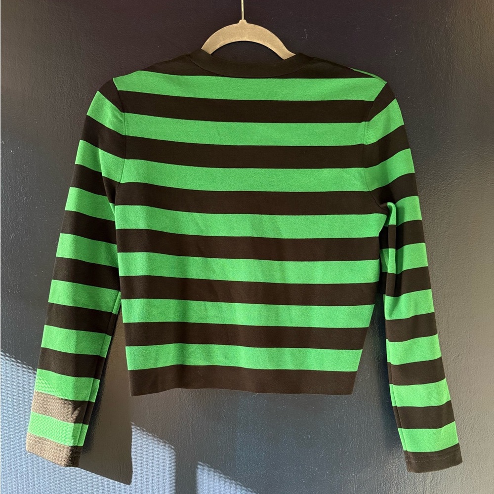 Veronica Beard Green and Black Striped cropped sweater - Picture 3 of 4